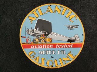Vintage Atlantic Gasoline Porcelain Sign Gas Oil Service Station Pump Plate Rare