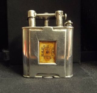 Vintage Sterling Silver Unique Dunhill Lighter And Time Piece