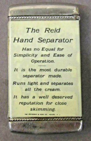 rare c.  1905 REID HAND SEPARATOR Cream Philadelphia Celluloid match safe VESTA 2