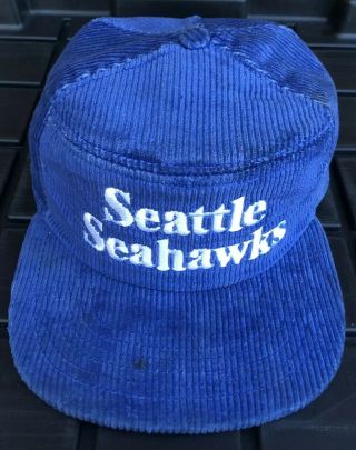 Vintage 80s Seattle Seahawks Era Corduroy 5 Panel Snapback Hat Cap Usa Made