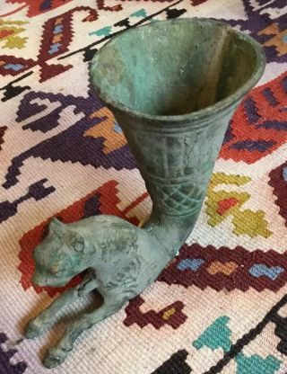 Very Rare Ancient Persian Bronze Rhyton,  530bc Drinking Vessel With Beast Head.