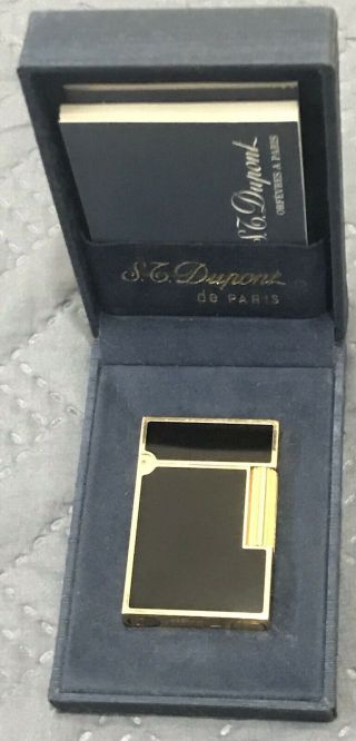 S T Dupont Lighter Black Chinese Lacquer And Gilding,  Ligne 1 Small