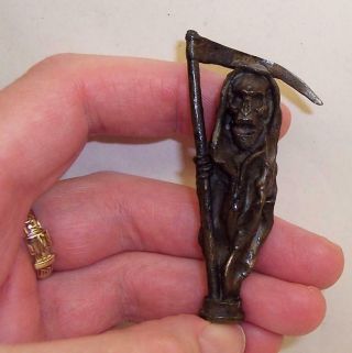 Vintage Ww1 Bronze Grim Reaper Pipe Tamper Death Head Skull Miniature Brass