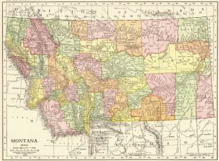 1915 Antique Montana State Map Vintage Map Of Montana Gallery Wall Art 6627