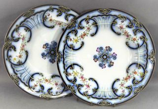 2 X Antique Flow Blue Dinner Plates Pattern 9294 Dated 1845 10 & 1/2 " (26.  5cm)