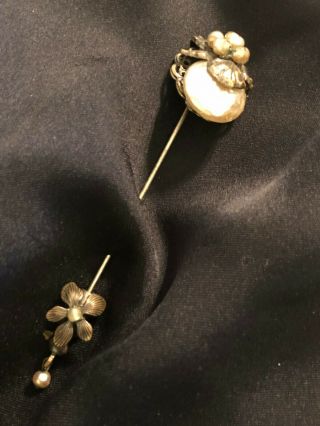 Miriam Haskell Vintage Pearl Bead Gold Plated Stick Pin Jewelry