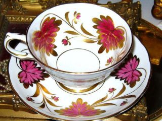 Vintage Grosvenor Hot Pink & Heavy Gold Culross Floral Tea Cup And Saucer