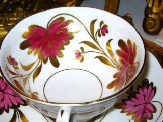 Vintage GROSVENOR HOT PINK & HEAVY GOLD CULROSS FLORAL Tea Cup and Saucer 2