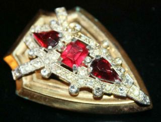 Vintage Gorgeous Signed Mcclelland Barclay Art Deco Dress Clip W/ruby Red Glass