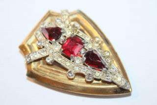 Vintage Gorgeous Signed McClelland Barclay Art Deco Dress Clip W/Ruby Red Glass 2
