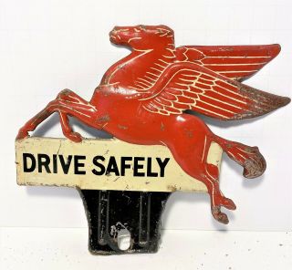 Mobil Pegasus Vintage Antique License Plate Topper Drive Safely