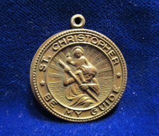 Vintage St Christopher Prayer Medal Sliding Locket Bronze/coppertone