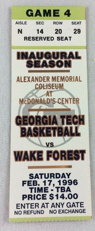 1996 02/17 Wake Forest At Georgia Tech Basketball Ticket Stub - Stephon Marbury