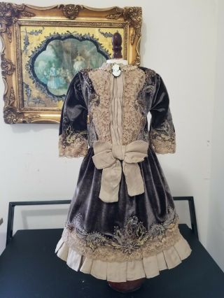 Vintage French Victorian Velvet Dress 16 " For Antique Bisque German Doll 24 - 28 "