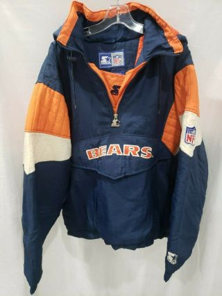 Rare Vintage 90s Nfl Chicago Bears Starter Half Zip Pullover Jacket Mens L