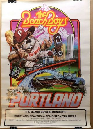 Rare Vintage Concert Show Poster The Beach Boys Portland Beavers Baseball 1984