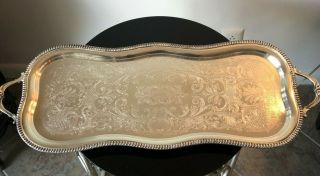 Large Vintage Silver Plate Serving Tray With Handles Rich & Elegant