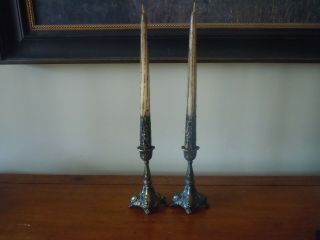 Vintage /antique Art Nouveau Cast Brass Candle Holders W/ Candles