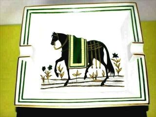 Hermes Luxury Horse Pattern Pottery Cigar Ashtrays Porcelain Vintage Storage
