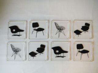 Set Of 8 Mid Century Modern Acrylic Eames Modern Chair Designs Drink Coasters