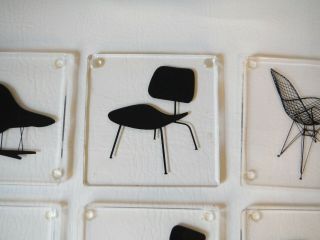 Set of 8 Mid Century Modern Acrylic Eames Modern Chair Designs Drink Coasters 3