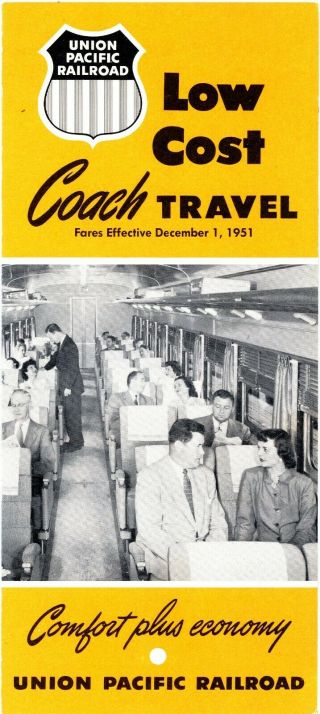 Orig,  Vintage Union Pacific Railroad Booklet " Low Cost Coach Travel " Dec - 1951