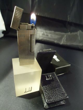 Dunhill Rollagas Lighter - Silver Plated - ' Hobnail ' - Dunhill Leather Case 3