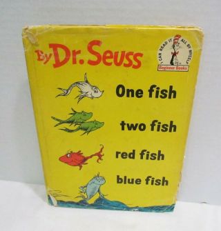 Dr.  Seuss Beginner Books One Fish Two Fish Hardcover W/ Dust Jacket Vintage