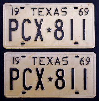 Vtg 1969 69 Pcx 811 Texas Car Auto License Plate Pair Matched Set Unrestored
