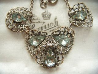 Vintage Czech Jewellery Sculptural Filigree Tear Drop Crystal Art Deco Necklace