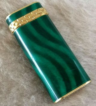Cartier Paris Malachite K18 Gold Plated & Green Lacquer Lighter Collectors Item