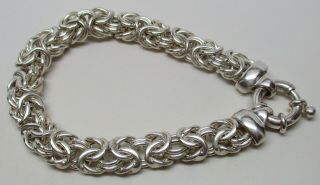 Vintage Sterling Silver Chunky 10mm Byzantine Chain 7 - 1/2 " Bracelet - 25.  9 Grams