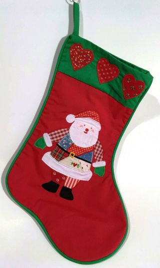 Vintage House Of Hatten Santa Claus Christmas Stocking Applique Patchwork 17 In