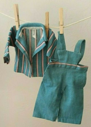 Vintage Terri Lee Doll Denim Overalls & Pink Striped Denim Shirt W/tag