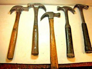 Set Of Five Vintage And Antique Carpenter Hammers