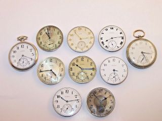 Vintage Elgin 12s Pocket Watches And Movements,  Sterling Silver & Silveroid Cases