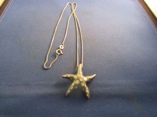 Vintage Sterling Silver Mother Of Pearl Inlay Dots Starfish Pendant & Chain