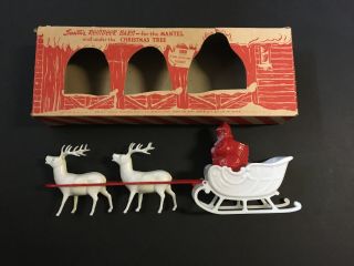 Vintage Santa In Sleigh W/ Reindeer & Barn Box,  Irwin Usa