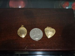 Estate Vintage Gold Tone Lockets Heart Shaped And Oval
