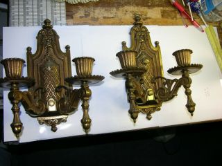 Vintage Large Brass Double Wall Sconces