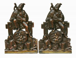 Vintage Cast Brass Bookends Man And His Dog,  England