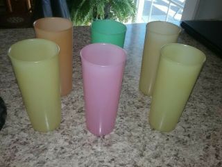 6 Vtg Pastel Tupperware 107 Tumblers Cups 16 Oz Plastic Pink Yellow Green