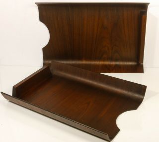 Pair Mcm Eames Era Bentwood Teak Desk Paper Letter Trays In - Out Box Organizers