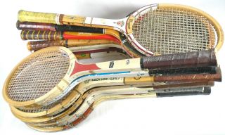 14 Vintage Wood Tennis Racquet Wilson Bancroft Rawlings Sears Magnan Macgregor,