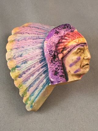 Bsa Vintage Hand - Painted Indian Chief Neckerchief Slide / 60’s