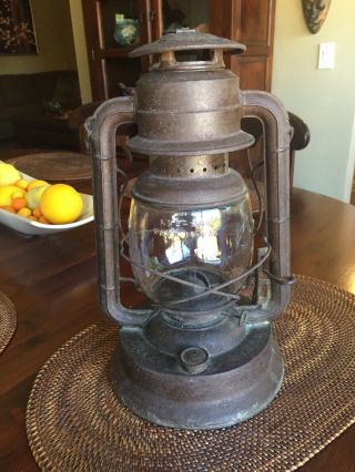 Antique Lantern Dietz D - Lite Vintage Primitive No 2 Kerosene Oil Barn Lamp