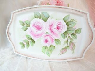 Bydas Romantic Pink Rose Tray Chic Hp Hand Painted Shabby Vintage Cottage Garden