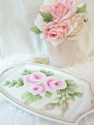 byDAS ROMANTIC PINK ROSE TRAY chic hp hand painted shabby vintage cottage garden 2