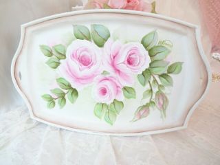 byDAS ROMANTIC PINK ROSE TRAY chic hp hand painted shabby vintage cottage garden 3