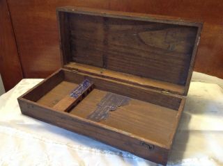Vintage 14 " Oak Wood Dovetail Tool Box With Hinged Lid